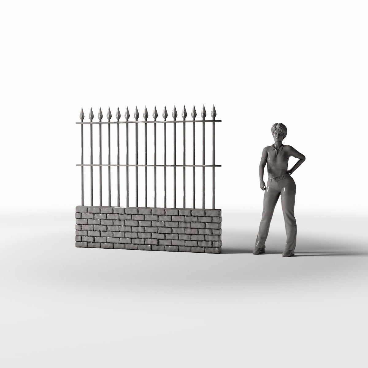 Diorama model-building product photo 1: Garden Diorama: Tall Metal Fence on Brick Wall (Ref. 1193D)