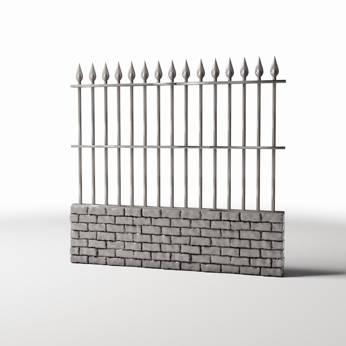 Diorama model-building product photo 0: Garden Diorama: Tall Metal Fence on Brick Wall (Ref. 1193D)