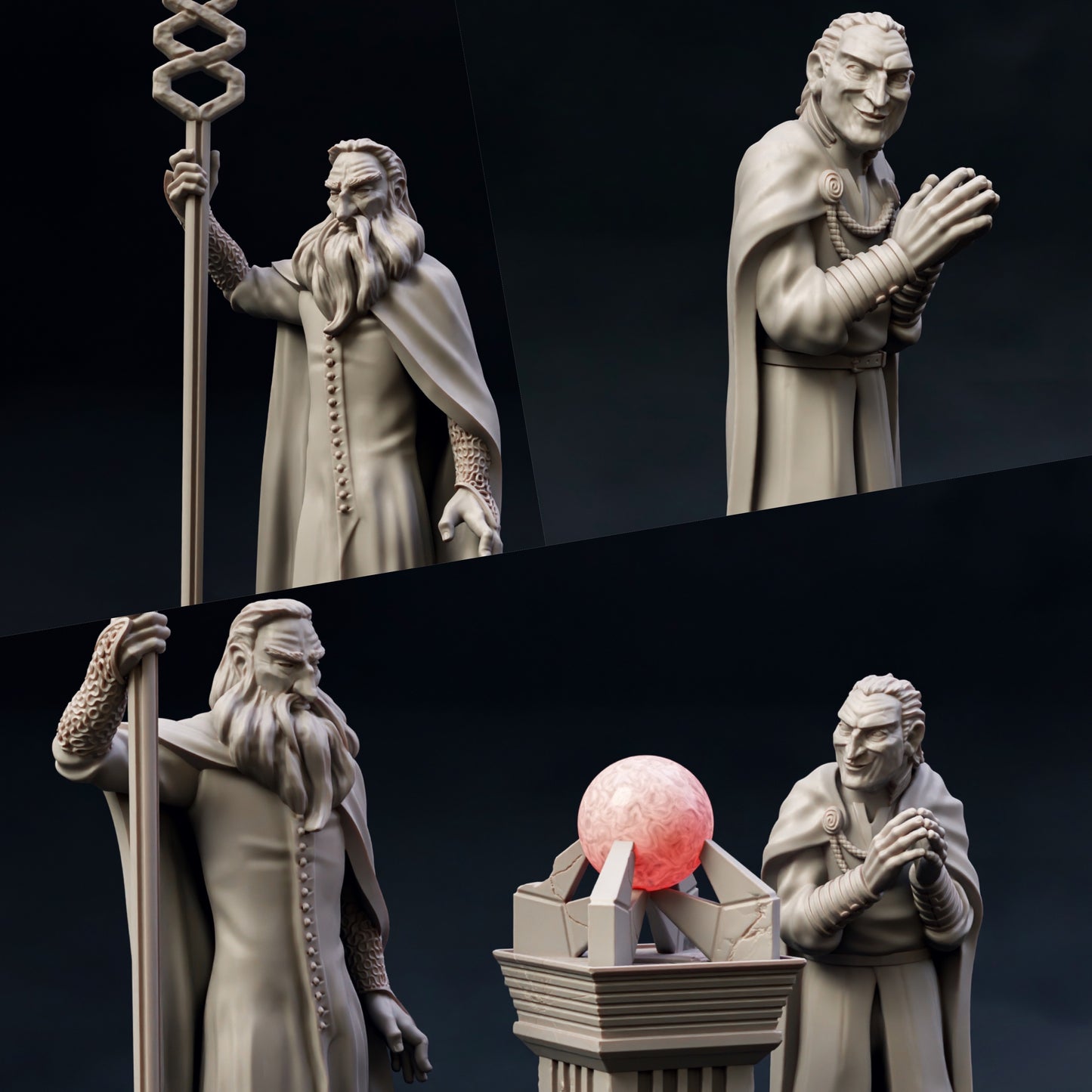 Product photo Tabletop 28mm The Printing Goes Ever On (TPGEO) 0: White Wizard with Servant: Evil Mage with Spell Orb Artifact
