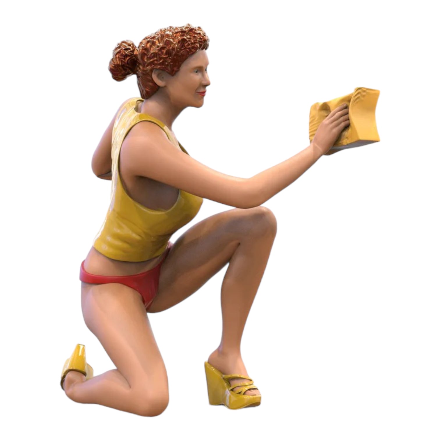Product photo diorama and model building miniature figure: Carwash Girl 4 - Car washer in bikini with sponge