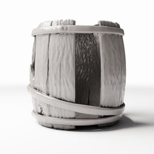 Diorama model-building product photo 0: Diorama Storage: Damaged Miniature Wooden-Stave Barrel (Ref. 1302D)