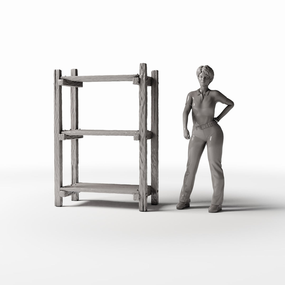 Diorama model-building product photo 1: Diorama Furniture: Rustic Miniature Shelf with Ladder (Ref. 1483D)