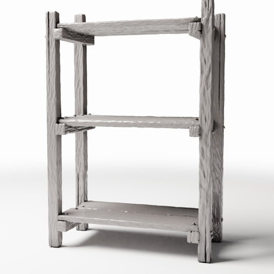 Diorama model-building product photo 0: Diorama Furniture: Rustic Miniature Shelf with Ladder (Ref. 1483D)