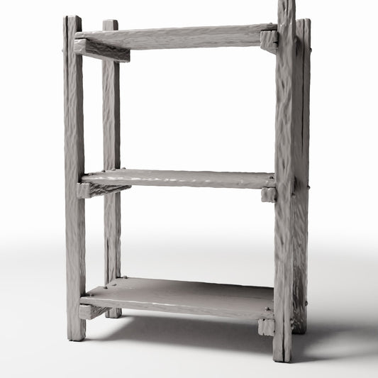 Diorama model-building product photo 0: Diorama Furniture: Rustic Miniature Shelf with Ladder-Style Supports (Ref. 1485D)