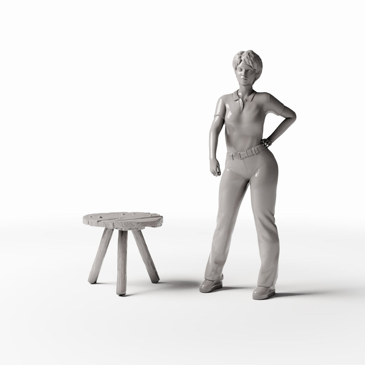 Diorama model-building product photo 1: Diorama Kitchen: Rustic Three-Legged Wooden Stool for the Miniature Kitchen (Ref. 1498D)