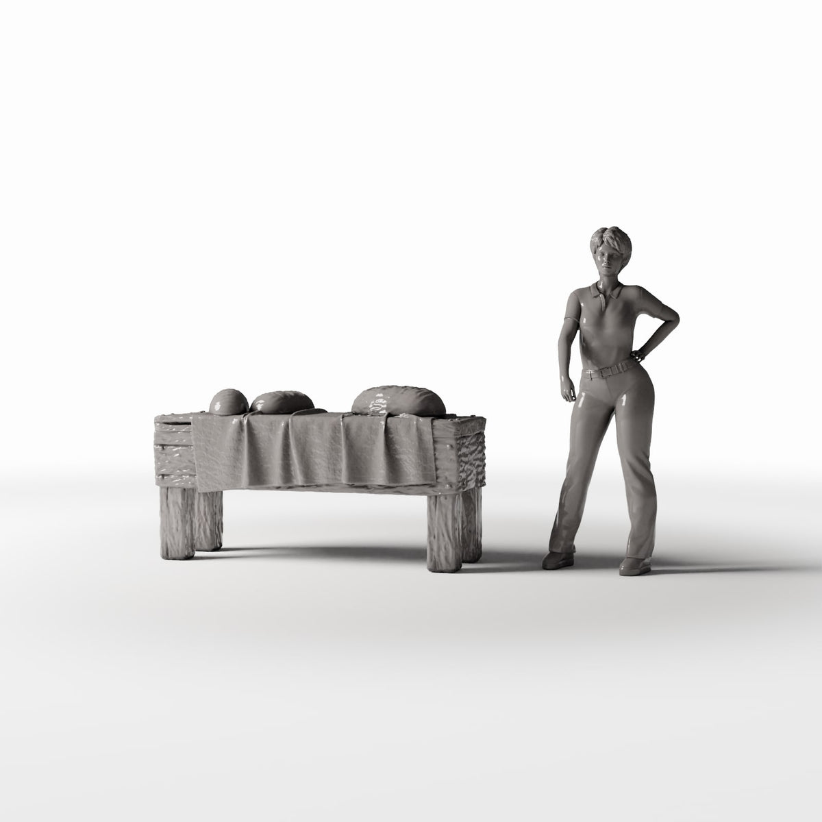 Diorama Modellbau Produktfoto 1: Diorama Küche: Rustikaler Miniaturtisch mit Brot (Ref. 1506D)