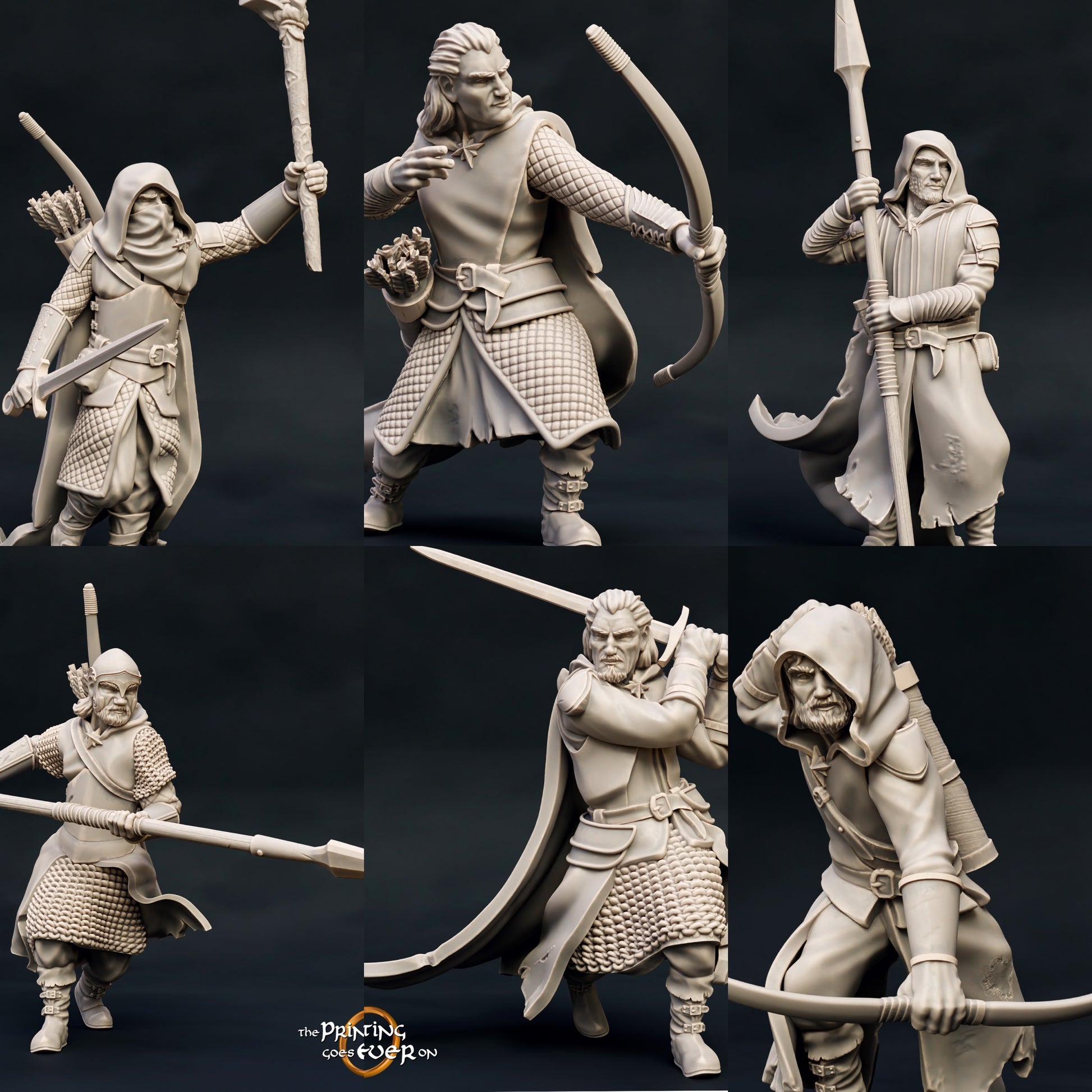 Product photo Tabletop 28mm The Printing Goes Ever On (TPGEO) 0: Warrior of the Rangers: Forestland ranger with sword, spear, and bow