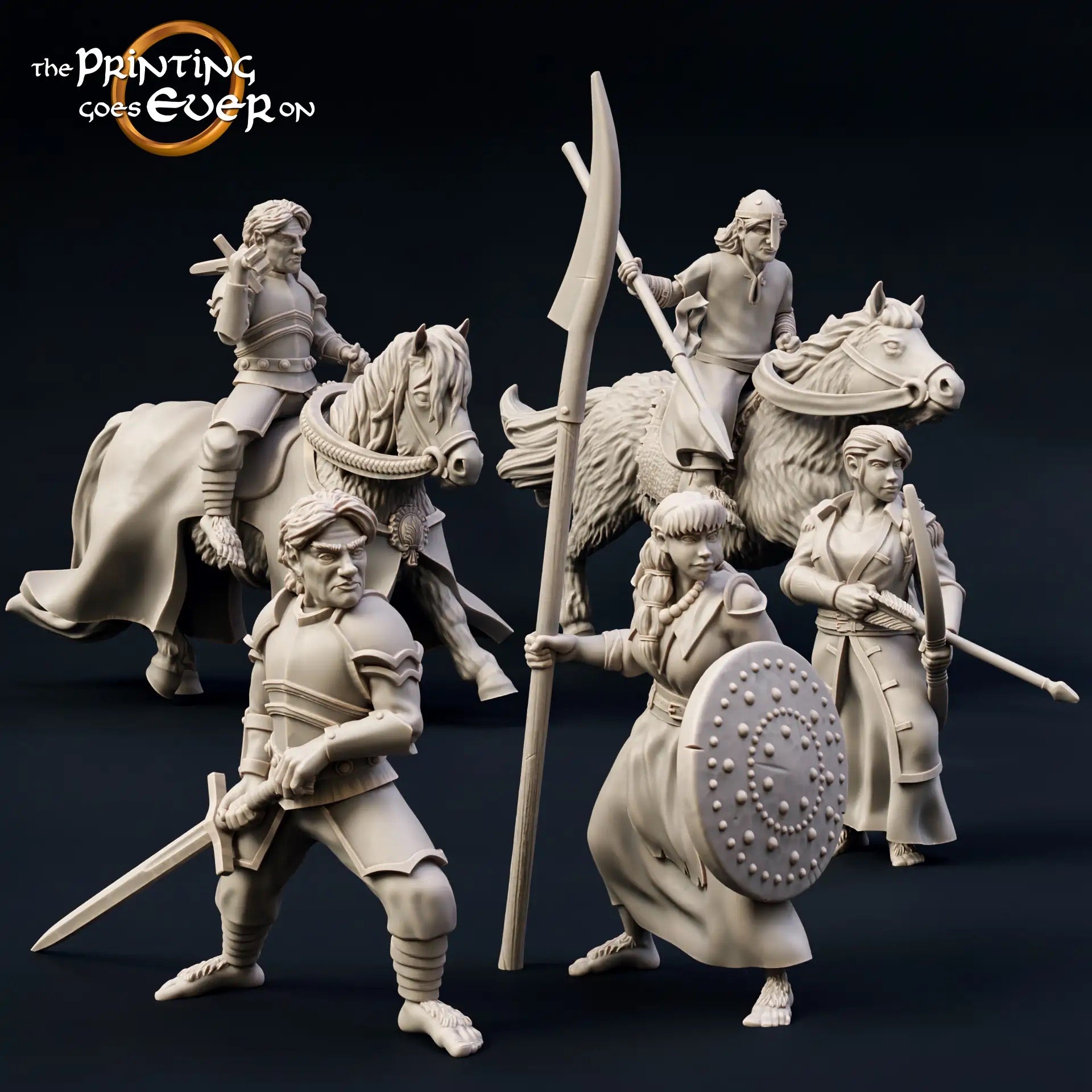 Product photo Tabletop 28mm The Printing Goes Ever On (TPGEO) 0: Halfling Combat Squad: Brave Fighters - Foot Troop and Rider