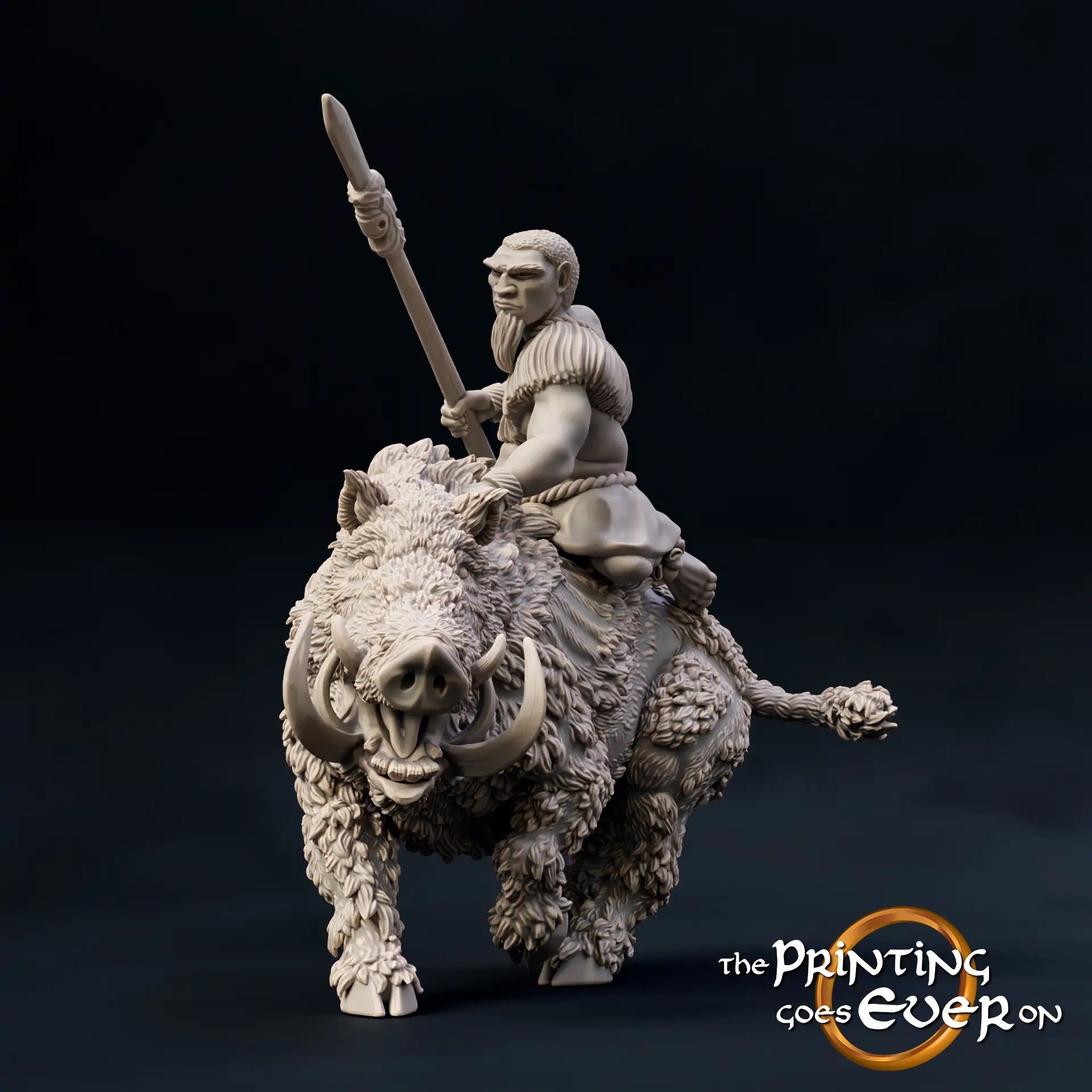 Product photo Tabletop 28mm The Printing Goes Ever On (TPGEO) 0: Native Rider on Boar: Wild Warrior from the Jungle - Rider on Boar