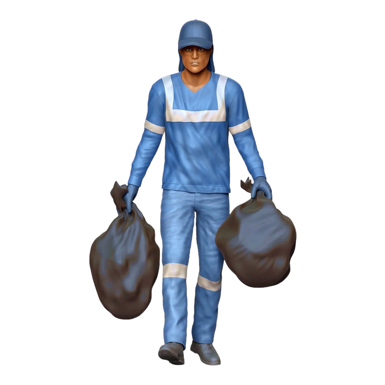 Product photo diorama and model building miniature figure: Garbage collection team - Garbage man with trash bag 2