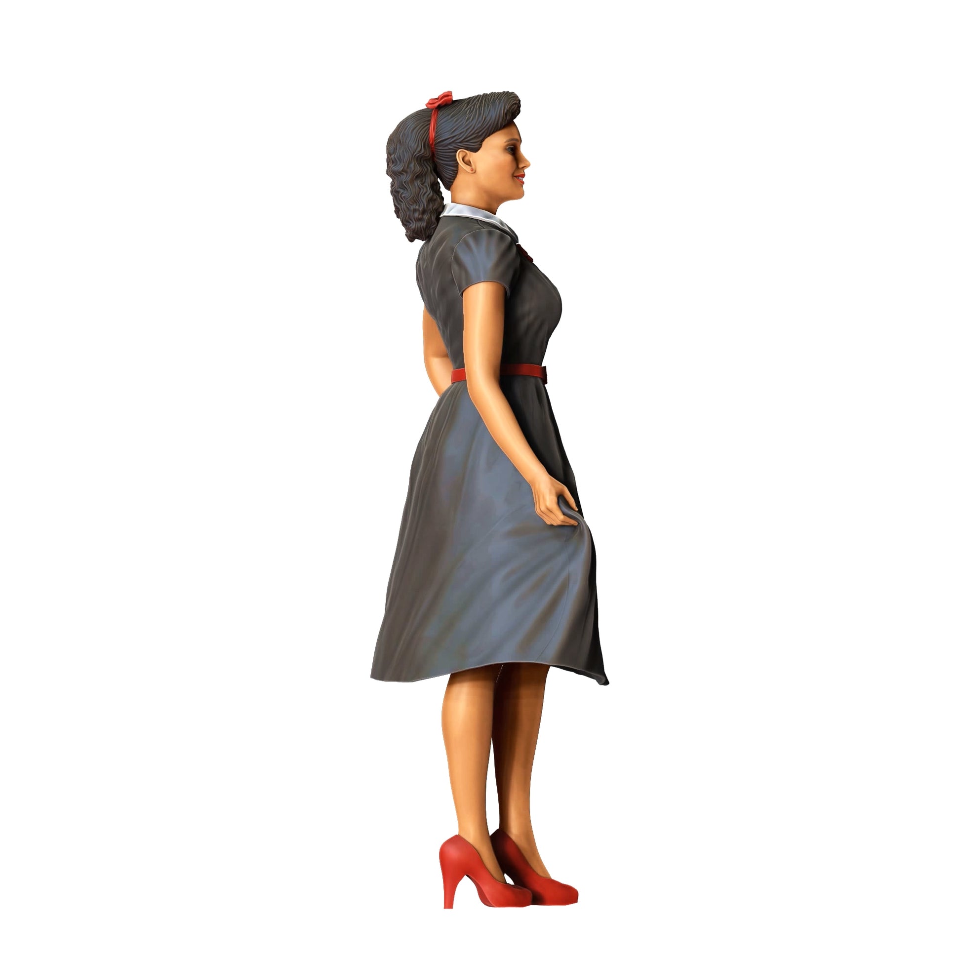 Product photo diorama and model building miniature figure: Woman in dress - Rockabilly Style Rock n Roll