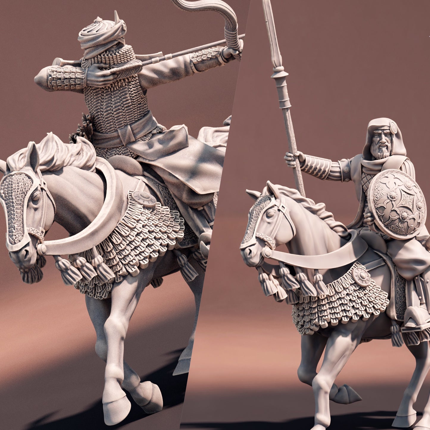 Product photo Tabletop 28mm The Printing Goes Ever On (TPGEO) 0: Rider of the South: Oriental warrior with bow and spear - Nomadic people from the desert