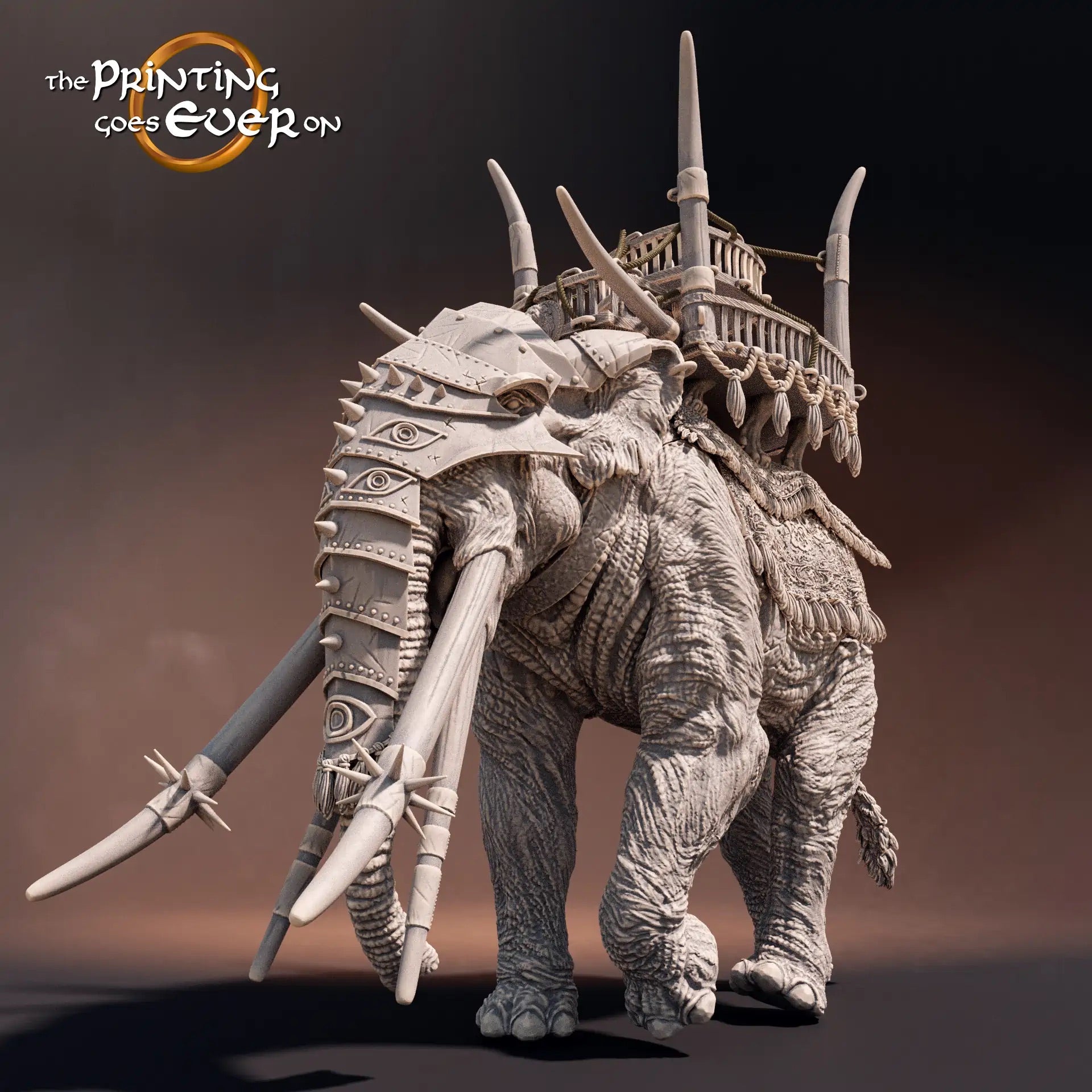 Product photo Tabletop 28mm The Printing Goes Ever On (TPGEO) 0: War Elephant: Monstrous creature with howdah - Nomadic people from the desert, warriors of the south