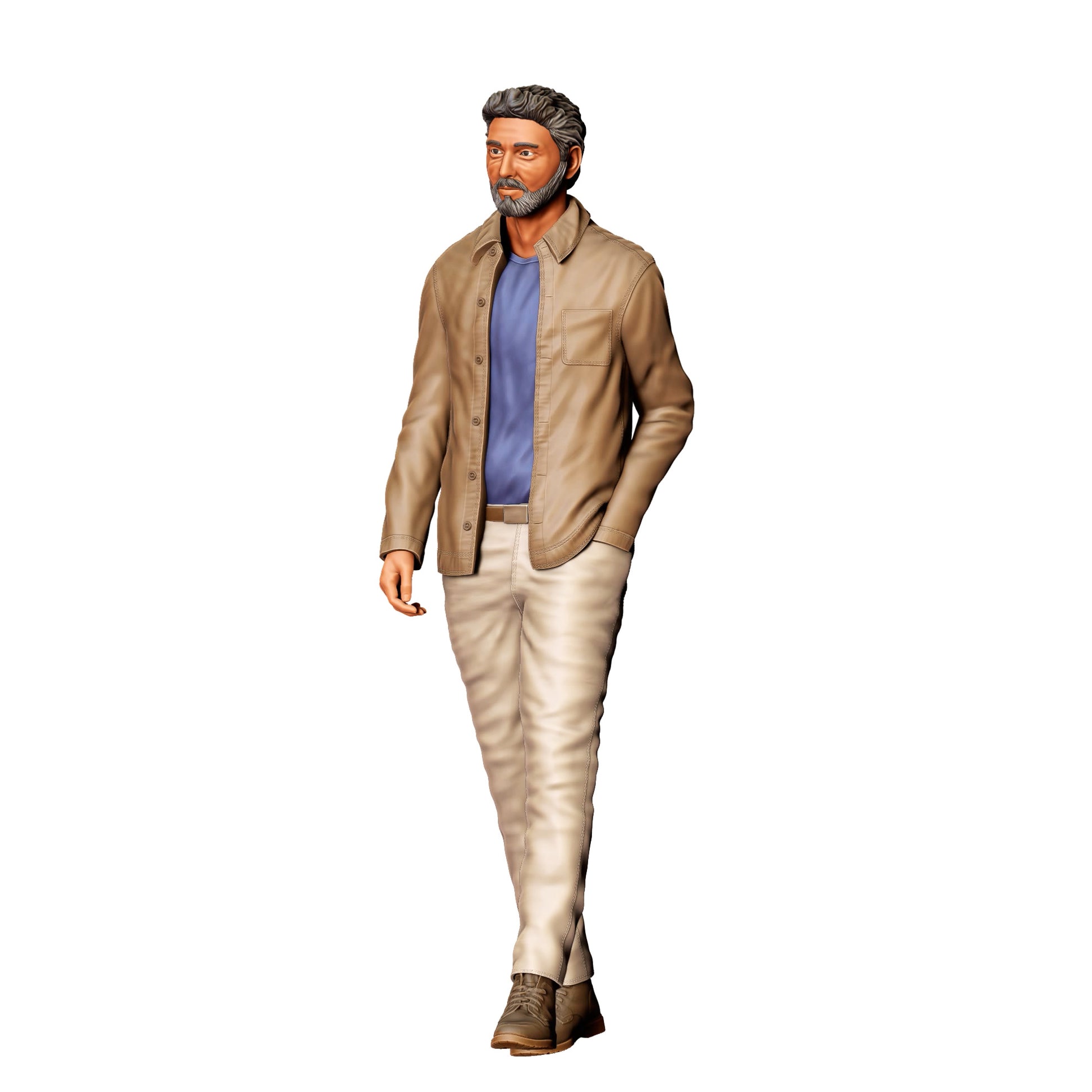 Diorama Modellbau Produktfoto 0: Älterer Mann in Jacke – Figur in Bewegung mit Bart (Ref. Nr. 420)