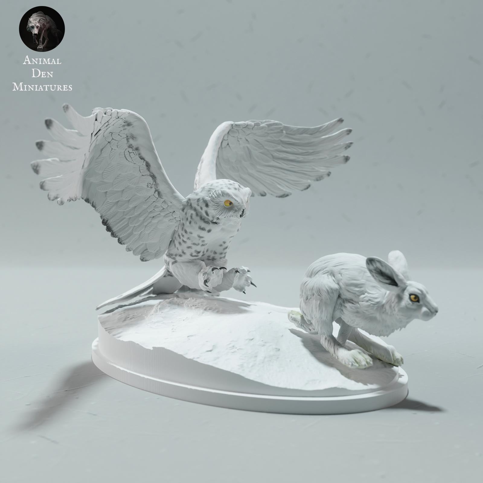 Product photo Animal Figure Diorama, Model Building: 0: Wild Animal Figure: hunting Snowy Owl with Arctic Hare (Ref 01_01_60)