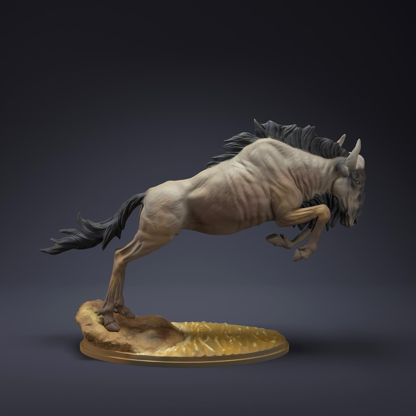 Product photo Animal Figure Diorama, Model Building: 0: Savanna Animals Figure: Leaping Gnu – Wildebeest (Ref 01_01_85)