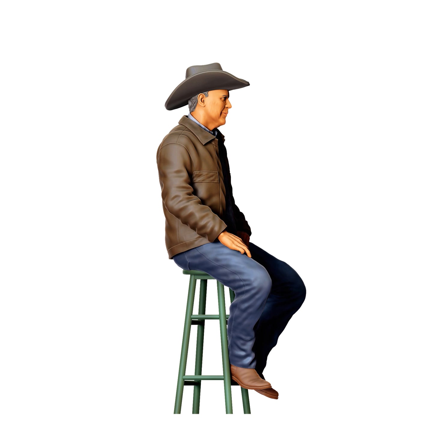 3DP Miniatures 1: Sitzende Figur: Mann mit Cowboyhut auf Hocker (Ref. Nr. 456)
