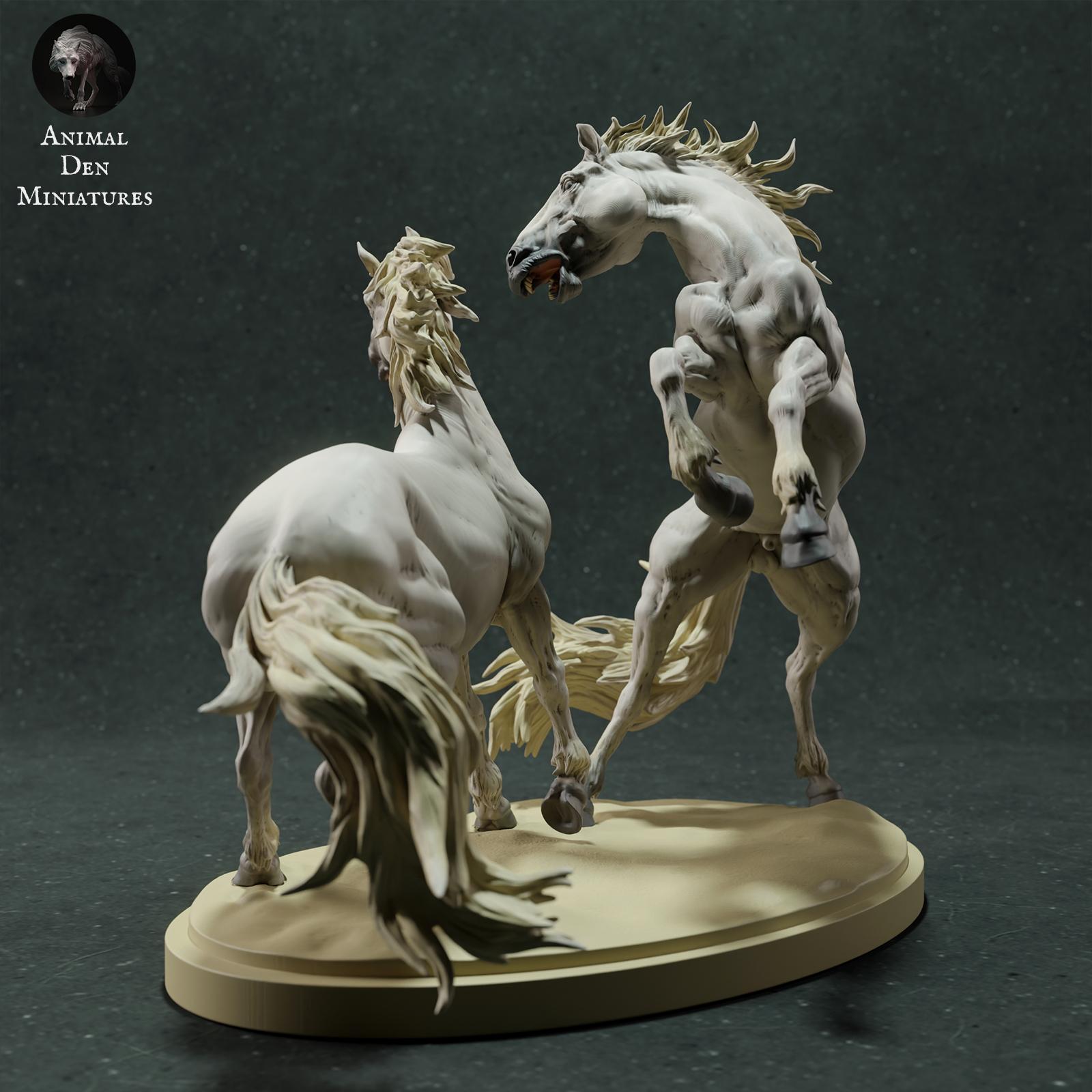 Product photo Animal Figure Diorama, Model Building: 0: Wildlife Figure: Fighting Camargue Horses – Stallions (Ref 01_01_74)