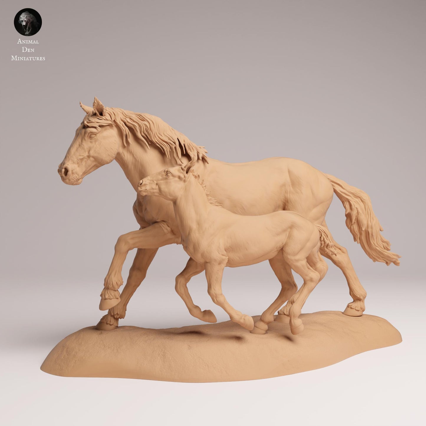 Product photo Animal Figure Diorama, Model Building: 0: Wild Animal Figures: Galloping Mustang Mare and Foal – Horses (Ref 25_09_05)