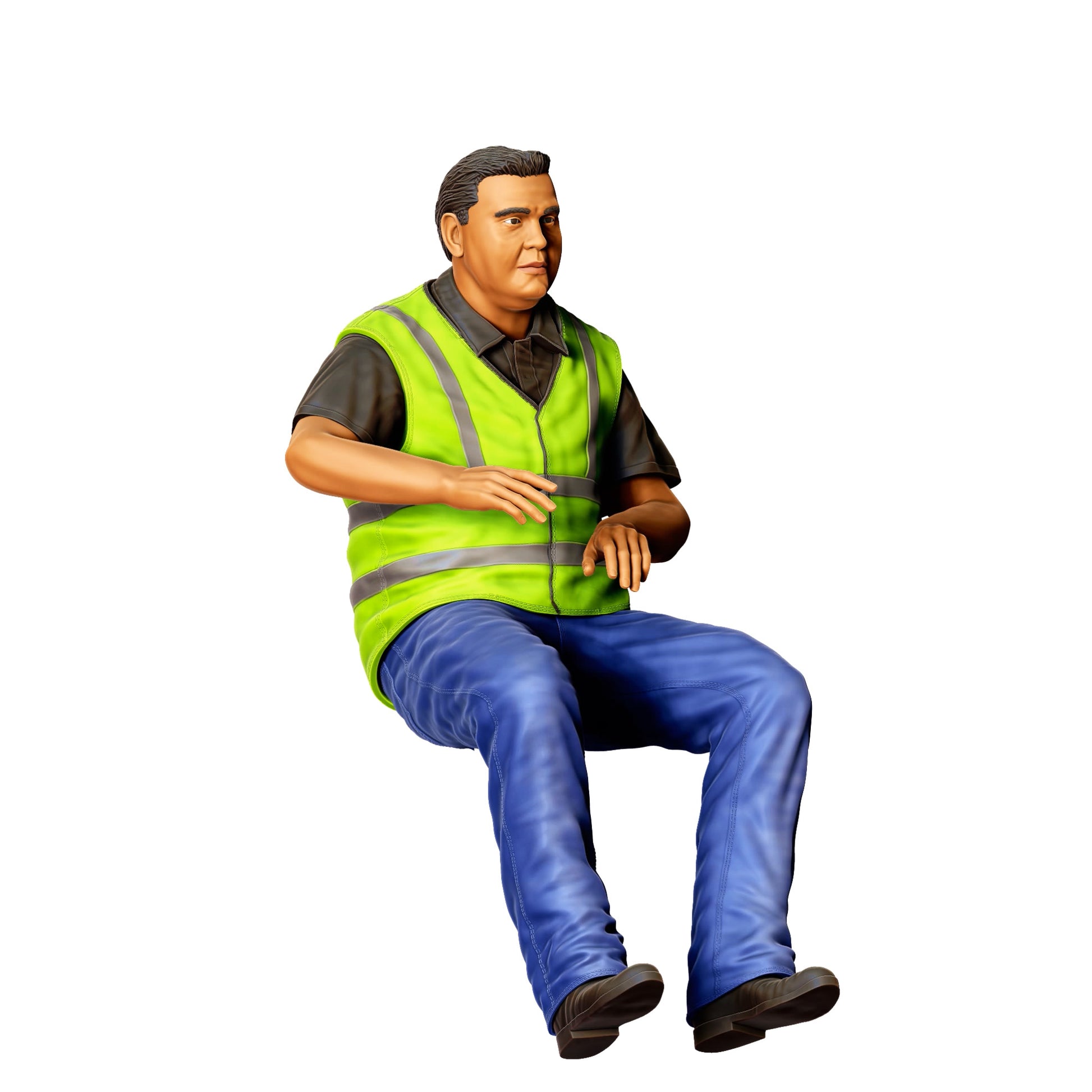 3DP Miniatures 1: Sitzende Figur: Lkw-Fahrer mit Warnweste in Fahrposition (Ref. Nr. 465)