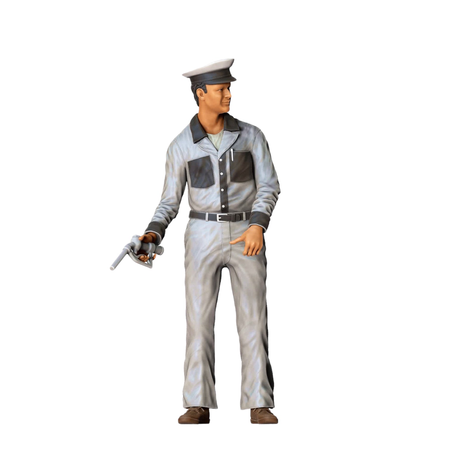 Product photo diorama and model building miniature figure: Gas station - Man at fuel pump, vintage