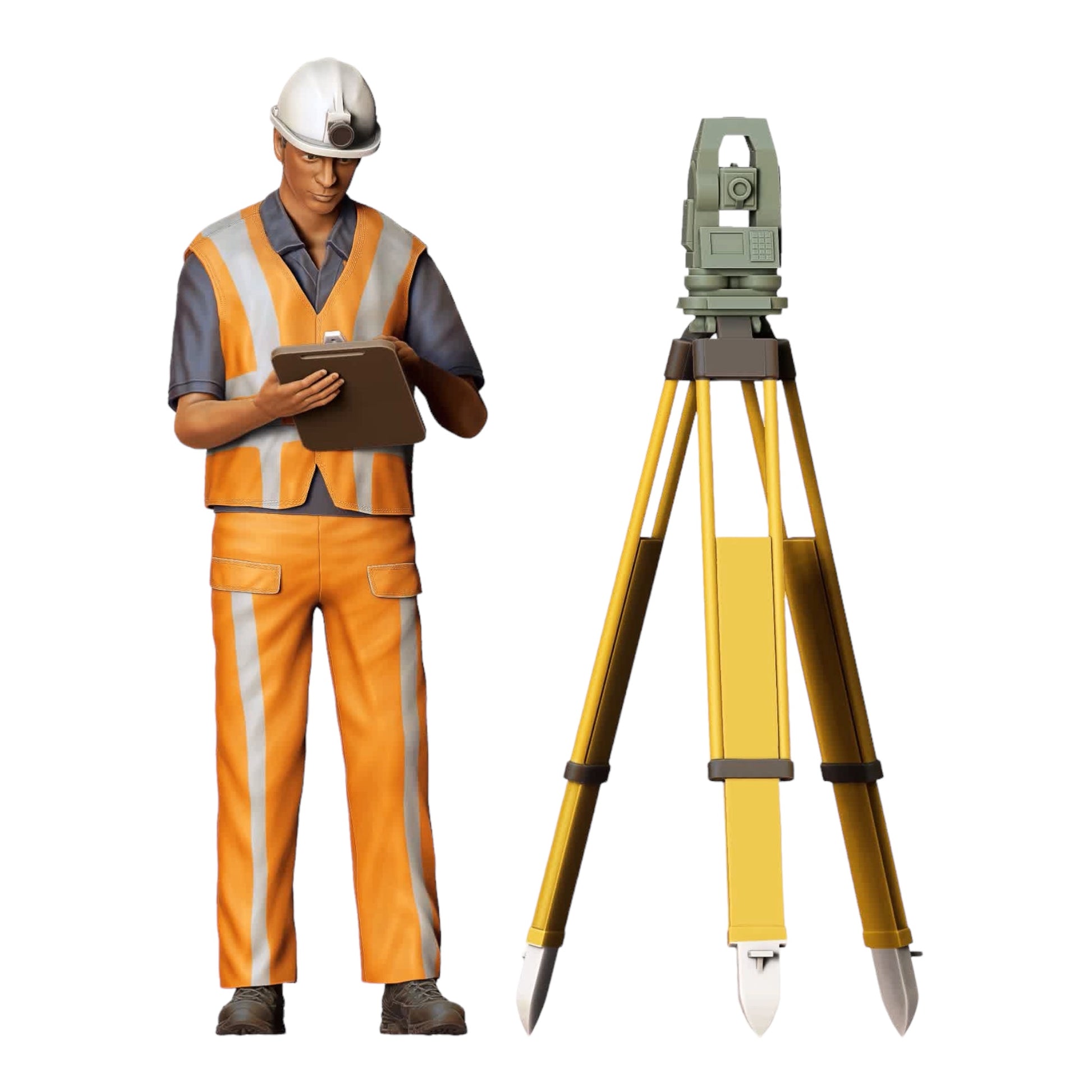 Product photo 0: Construction worker with tripod: Surveyor on the construction site