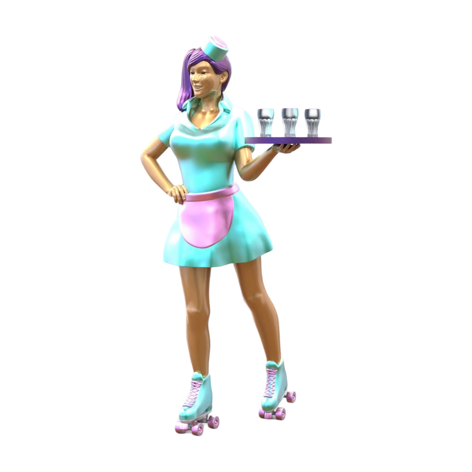 Product photo 0: Waitress on roller skates 2: Server with tablet brings drinks
