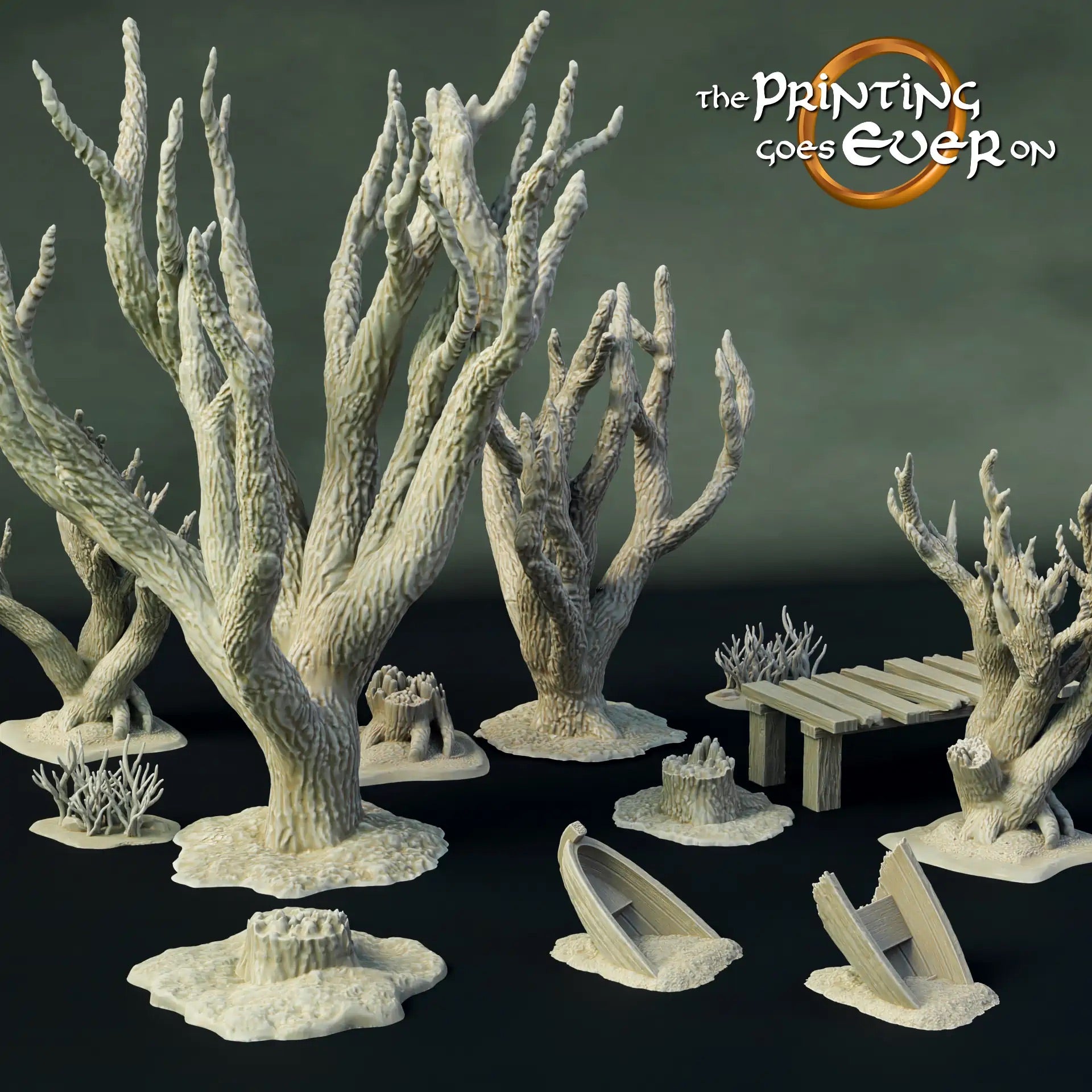 Product photo Tabletop 28mm The Printing Goes Ever On (TPGEO) 0: Swamp Terrain - Murky Trees, Stumps, and Shrubs - Deadly Environment