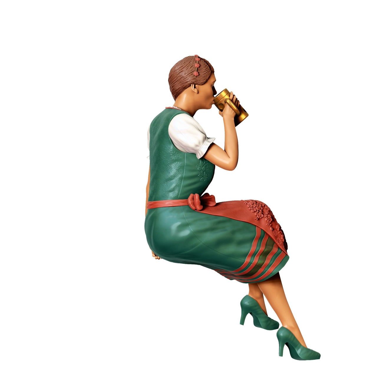 Miniature Figure Oktoberfest: Wiesen Guests: Seated Woman with Traditional Dirndl Outfit and Beer Stein (No. 291)