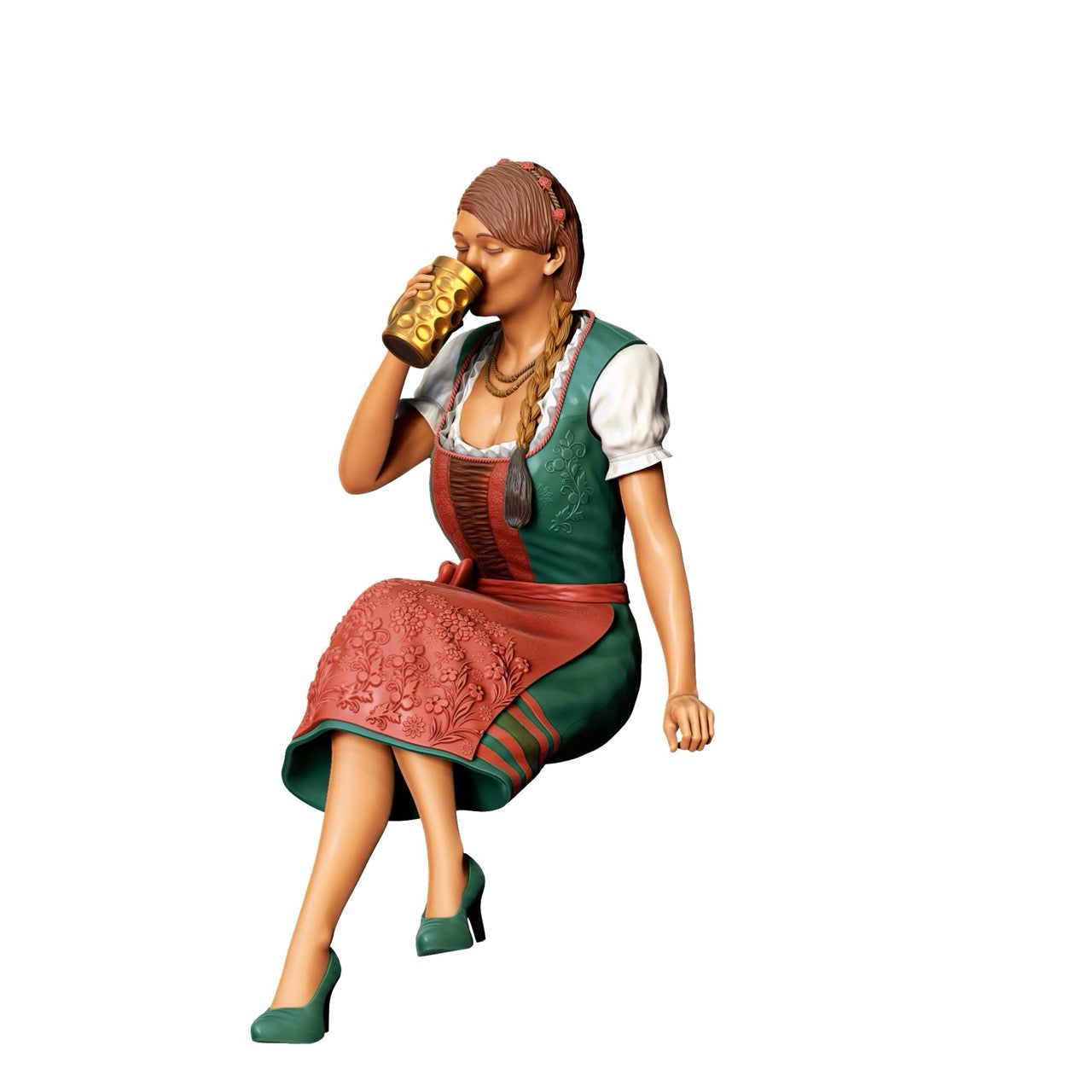 Miniature Figure Oktoberfest: Wiesen Guests: Seated Woman with Traditional Dirndl Outfit and Beer Stein (No. 291)