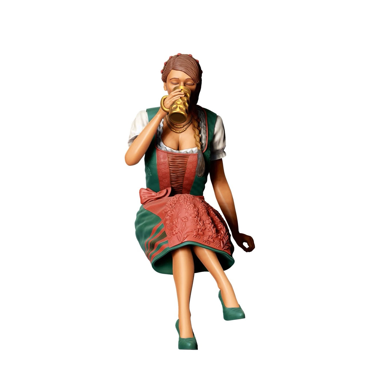 Miniature Figure Oktoberfest: Wiesen Guests: Seated Woman with Traditional Dirndl Outfit and Beer Stein (No. 291)