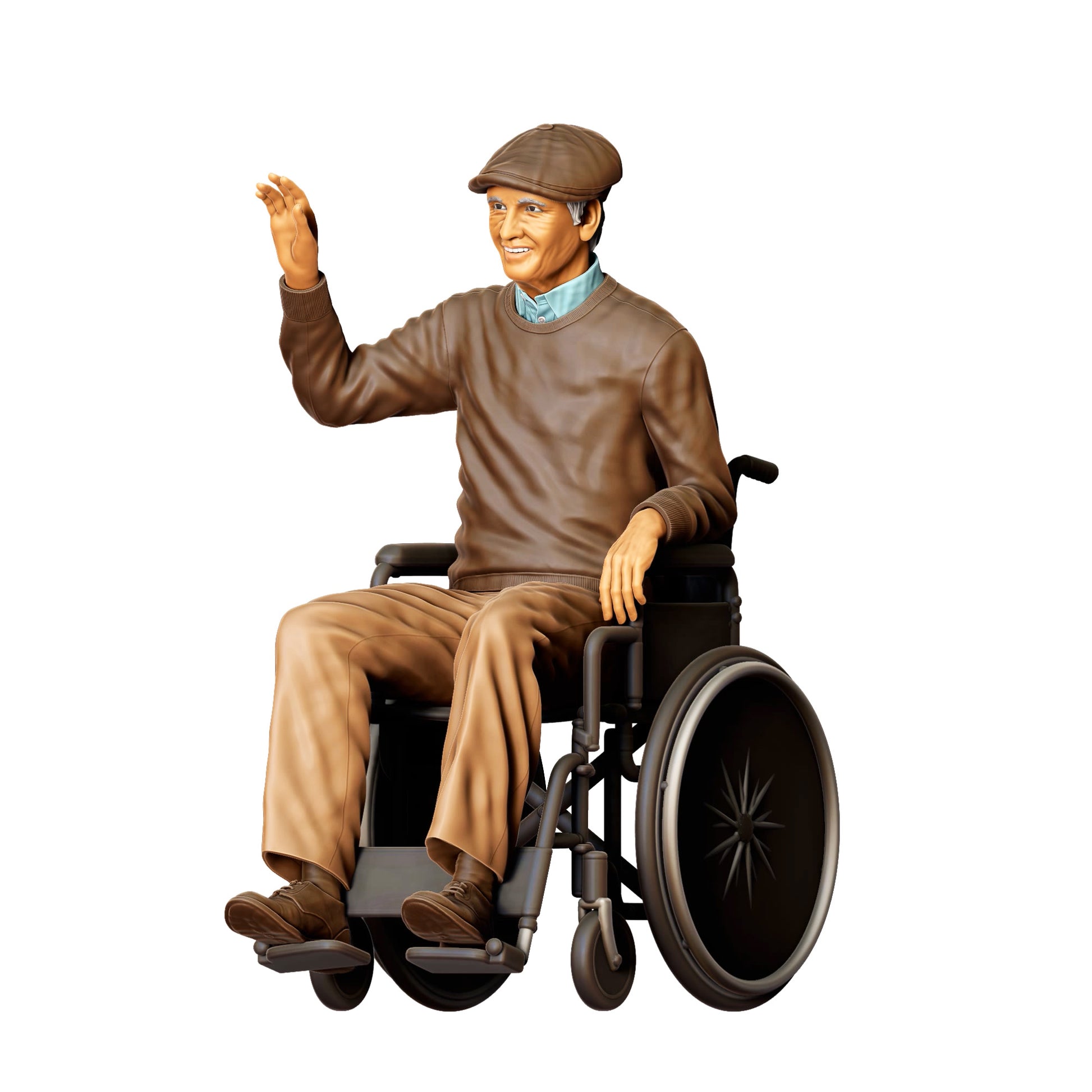 3DP Miniatures 6: Sitzende Figur: Person im Rollstuhl mit erhobener Hand (Ref. Nr. 454)