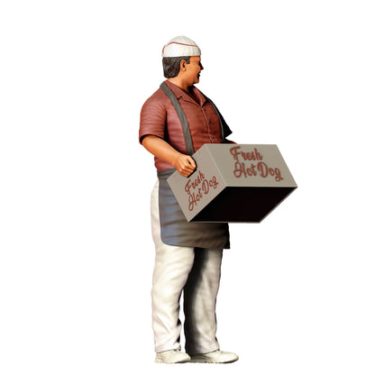 Diorama Model Building Product Photo 0: Snack Vendor with Hotdog Cart – Figure in Apron and Cap (Ref. No. 410)