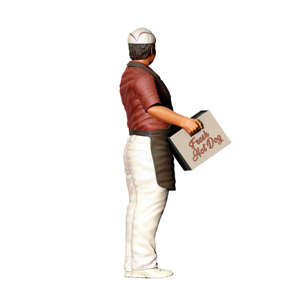 Diorama Model Building Product Photo 0: Snack Vendor with Hotdog Cart – Figure in Apron and Cap (Ref. No. 410)