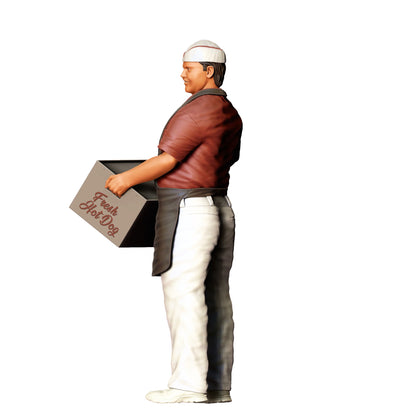 Diorama Model Building Product Photo 0: Snack Vendor with Hotdog Cart – Figure in Apron and Cap (Ref. No. 410)