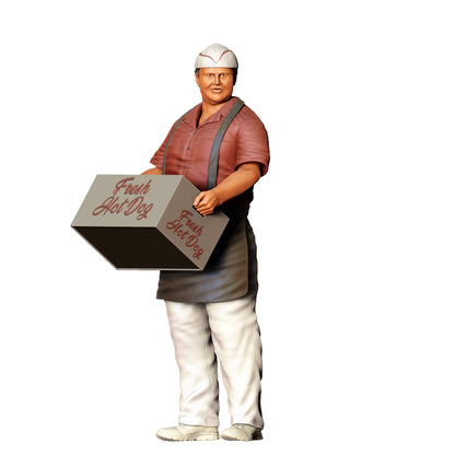 Diorama Model Building Product Photo 0: Snack Vendor with Hotdog Cart – Figure in Apron and Cap (Ref. No. 410)