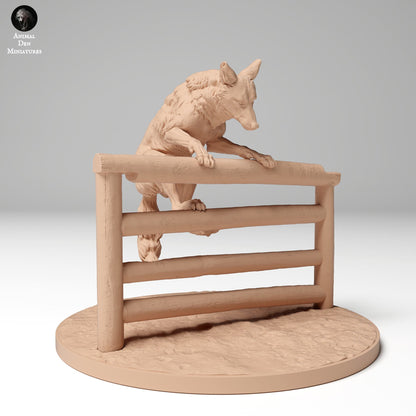 Product photo Animal Figure Diorama, Model Building: 0: Wildlife Figure: leaping coyote over fence (Ref 24_11_07)