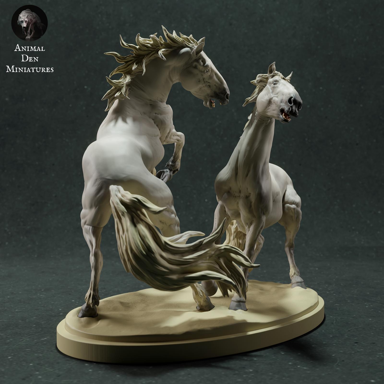 Product photo Animal Figure Diorama, Model Building: 0: Wildlife Figure: Fighting Camargue Horses – Stallions (Ref 01_01_74)