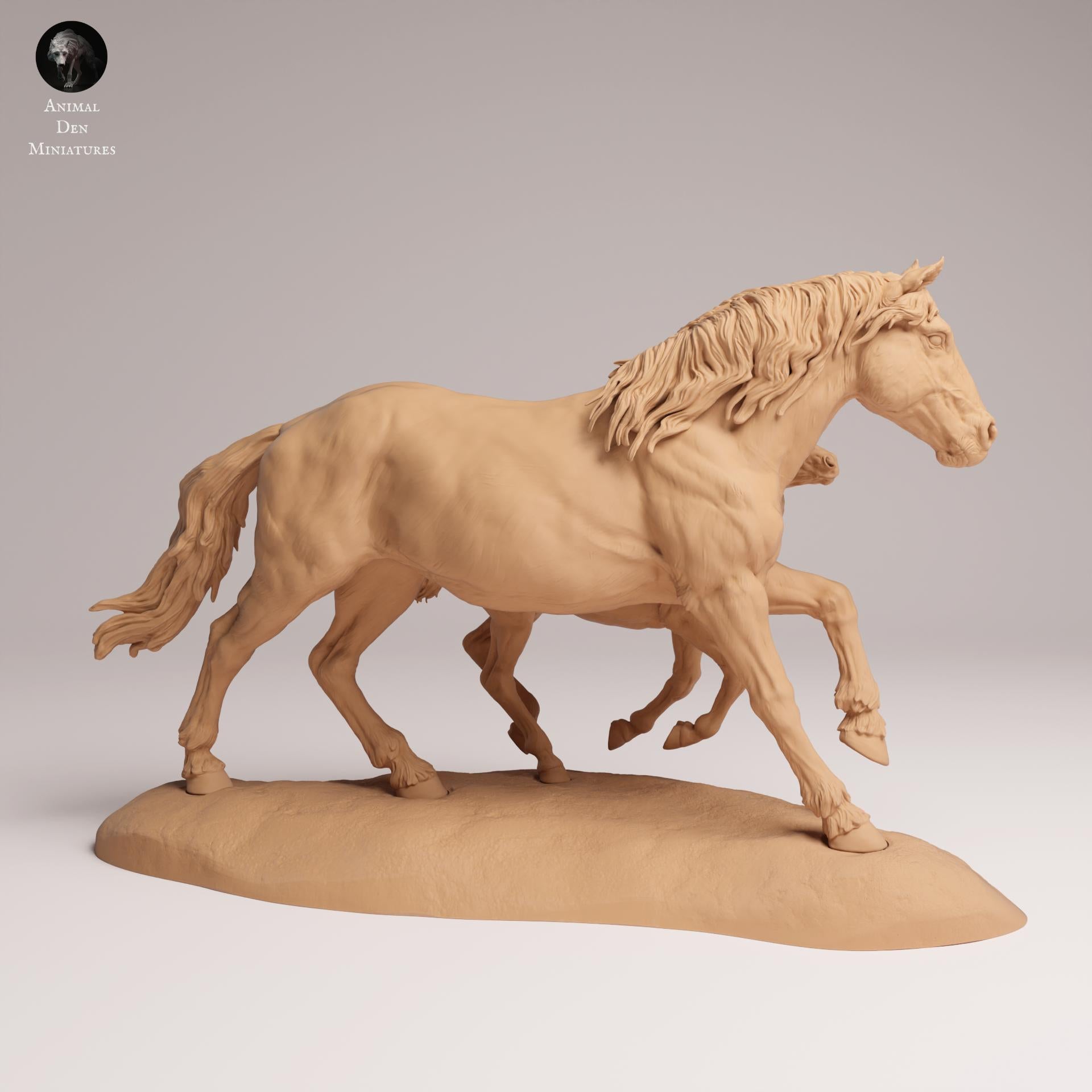 Product photo Animal Figure Diorama, Model Building: 0: Wild Animal Figures: Galloping Mustang Mare and Foal – Horses (Ref 25_09_05)