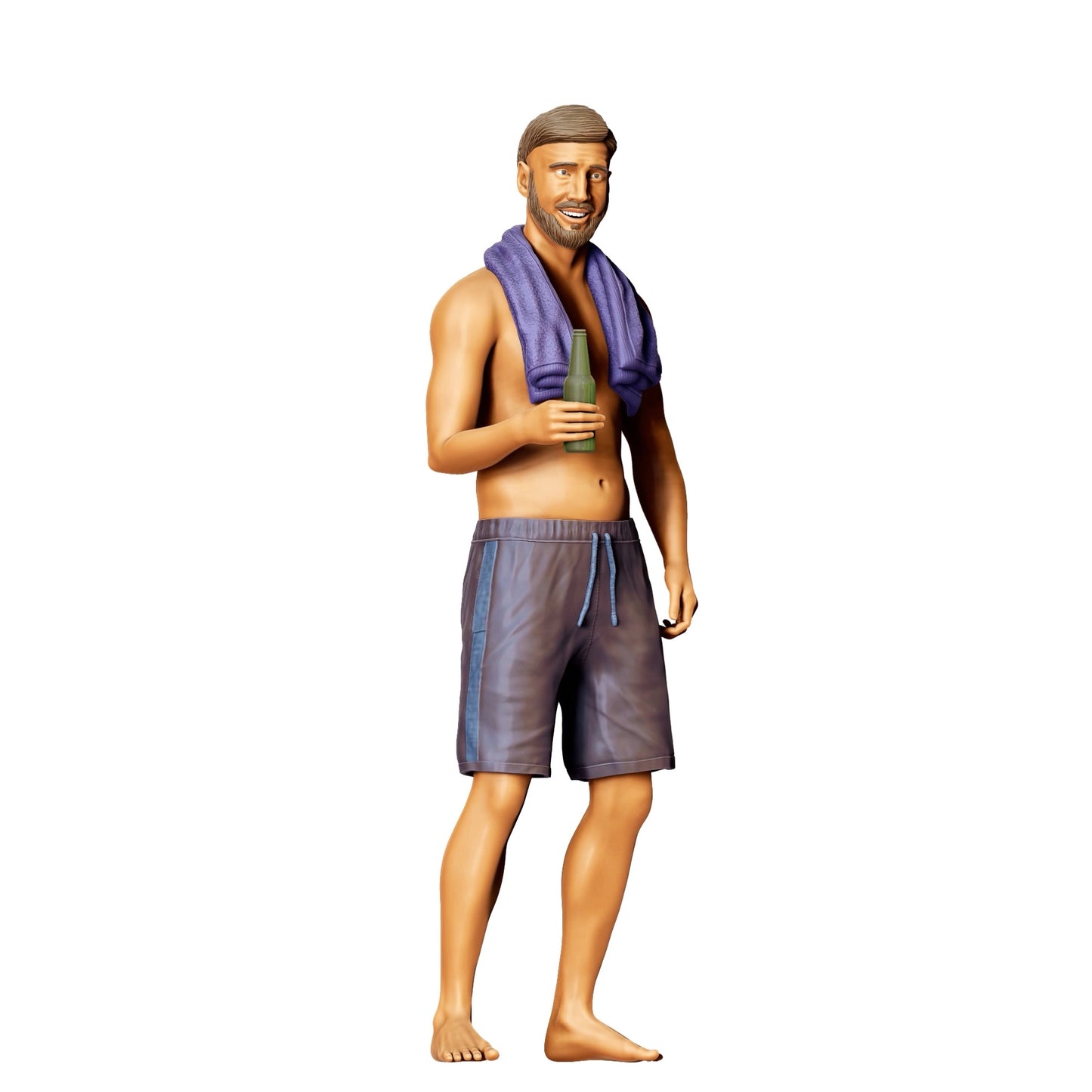 Diorama Modellbau Produktfoto 0: Pool Party Gäste - Mann mit Handtuch und Bierflasche (Ref. Nr. 321)