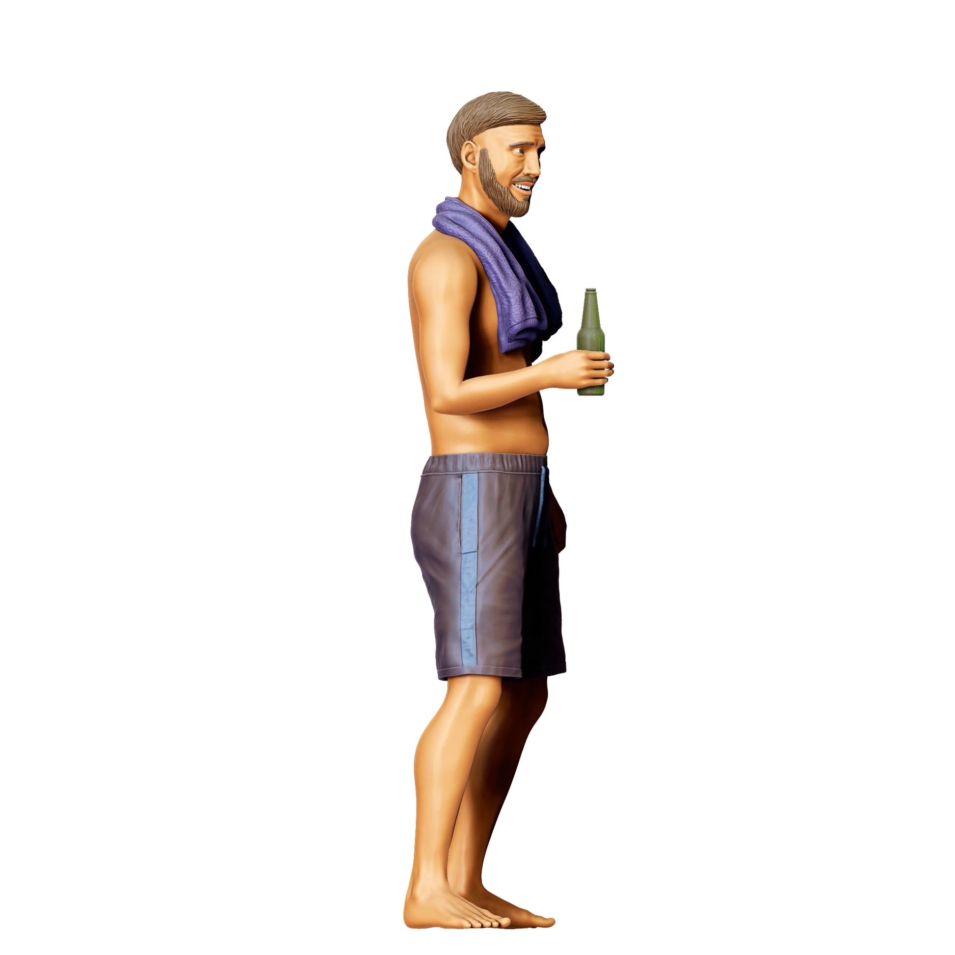 Diorama Modellbau Produktfoto 0: Pool Party Gäste - Mann mit Handtuch und Bierflasche (Ref. Nr. 321)