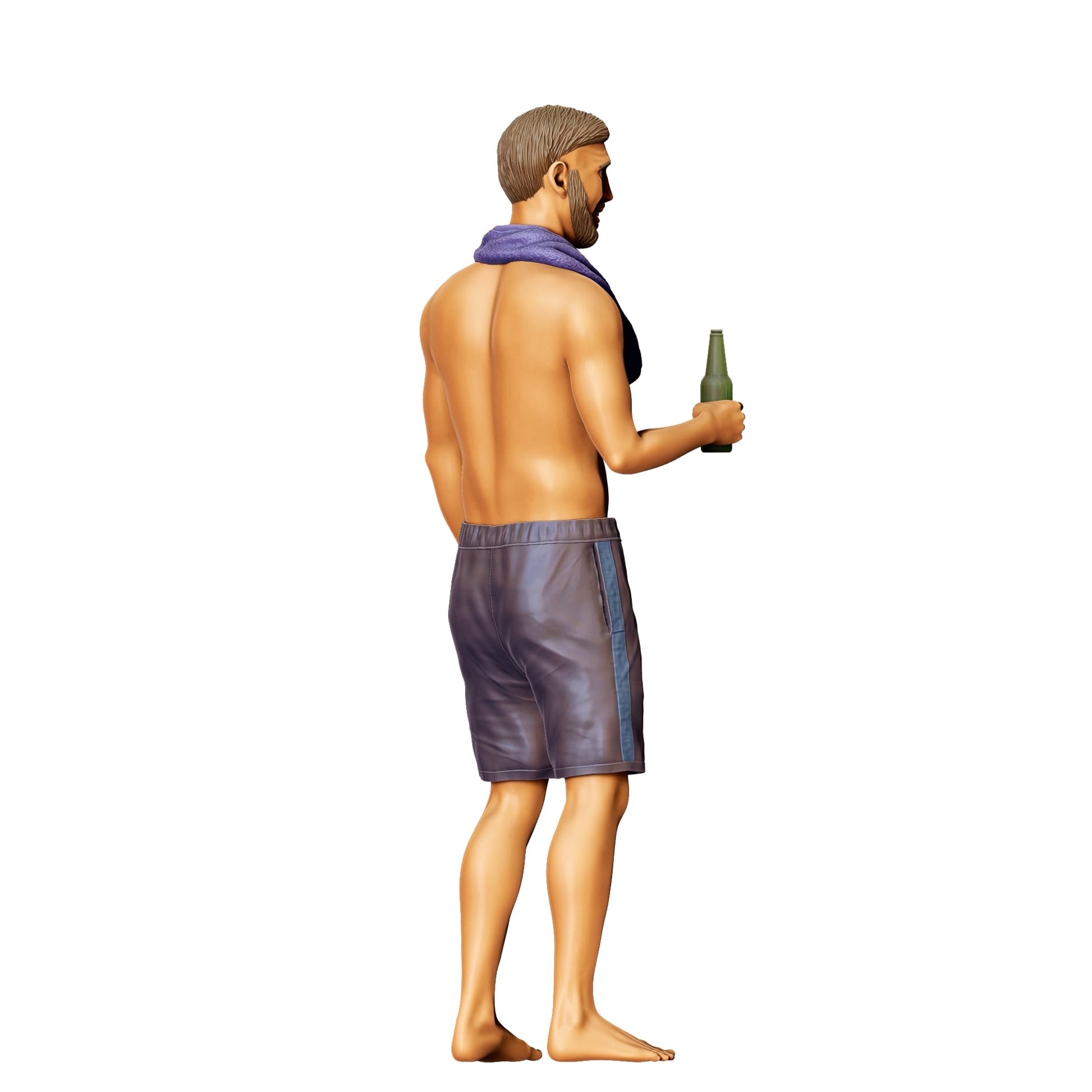 Diorama Modellbau Produktfoto 0: Pool Party Gäste - Mann mit Handtuch und Bierflasche (Ref. Nr. 321)