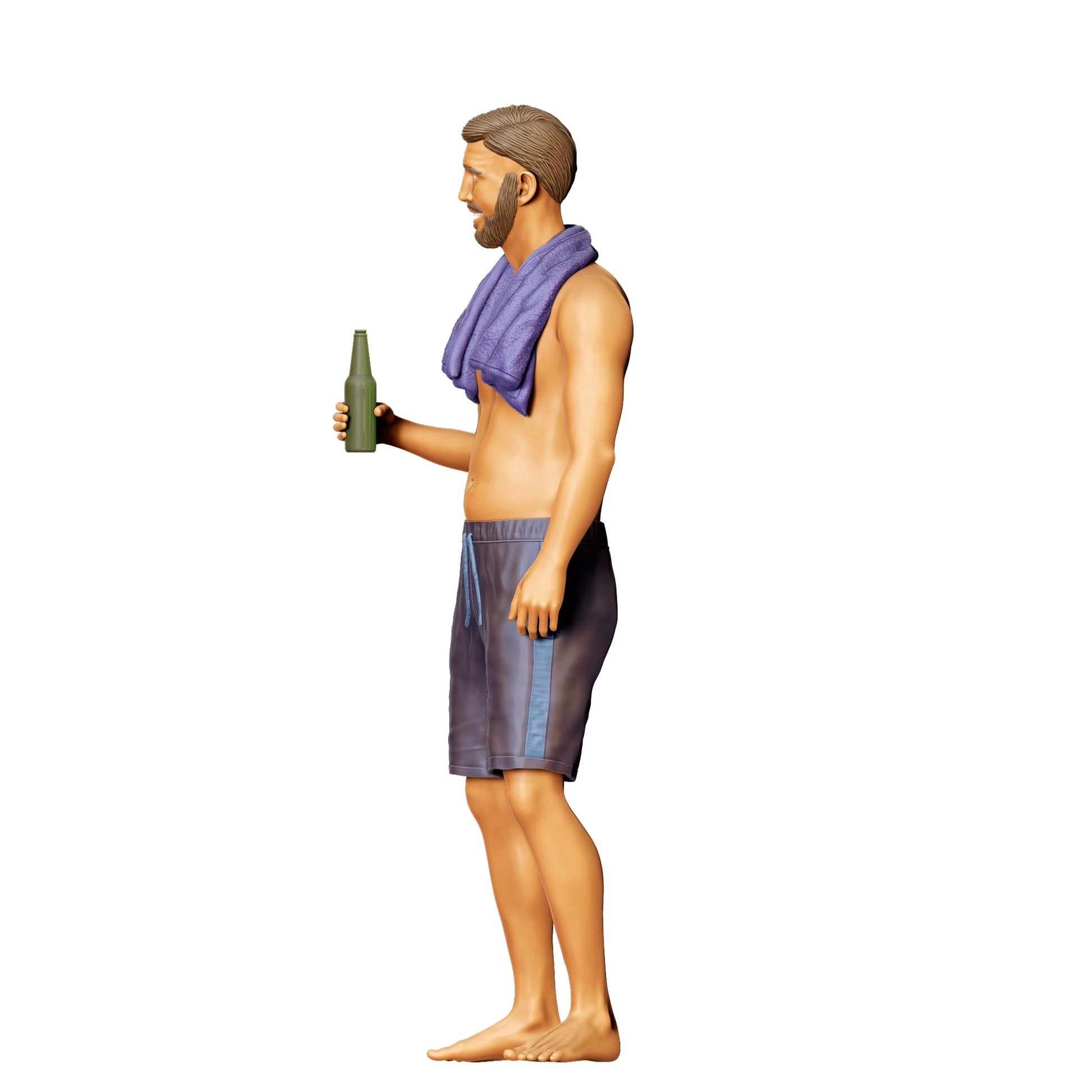 Diorama Modellbau Produktfoto 0: Pool Party Gäste - Mann mit Handtuch und Bierflasche (Ref. Nr. 321)