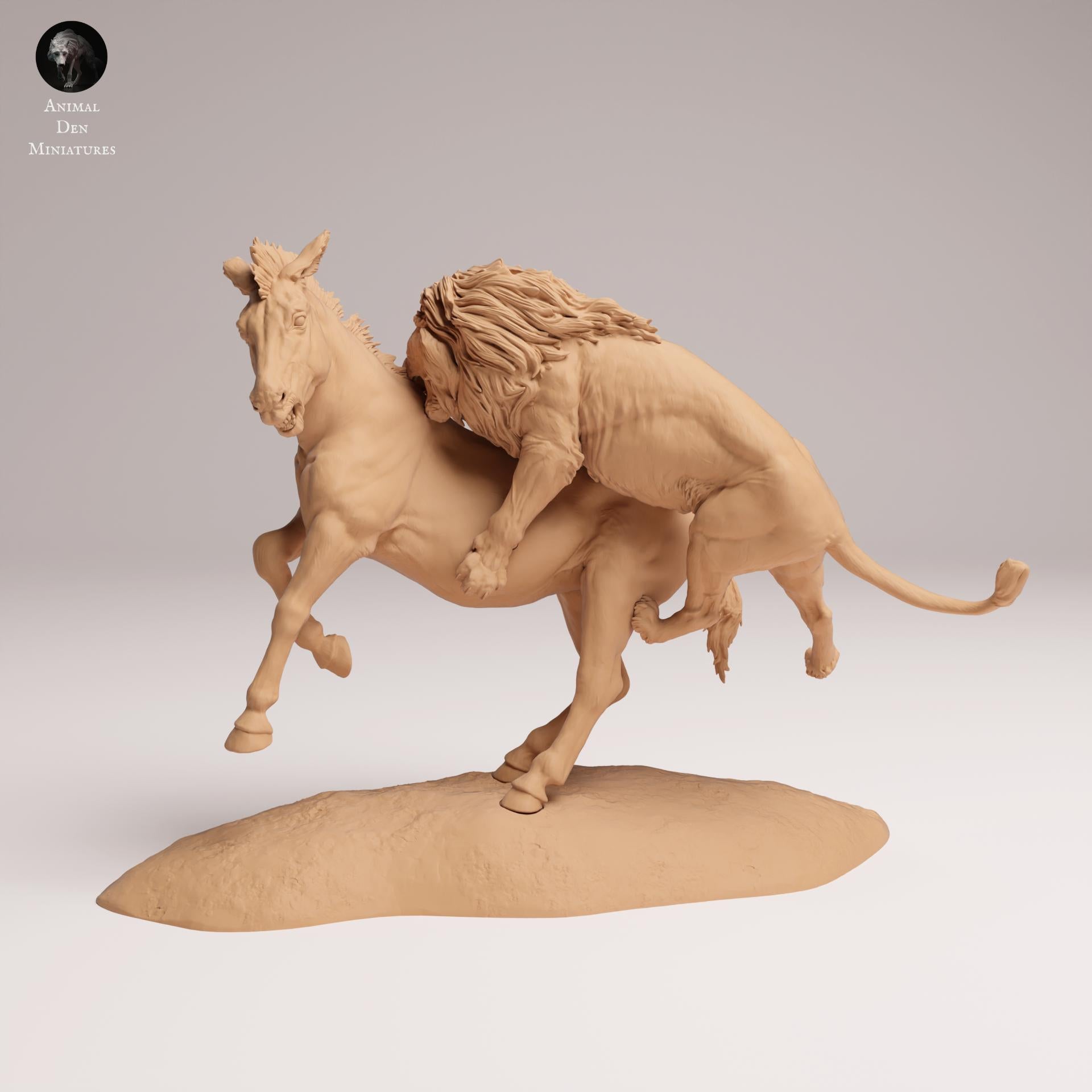 Product photo Animal Figure Diorama, Model Building: 0: Wild Animal Figure: Lion Hunting Zebra – Savanna Animals (Ref 25_08_06)