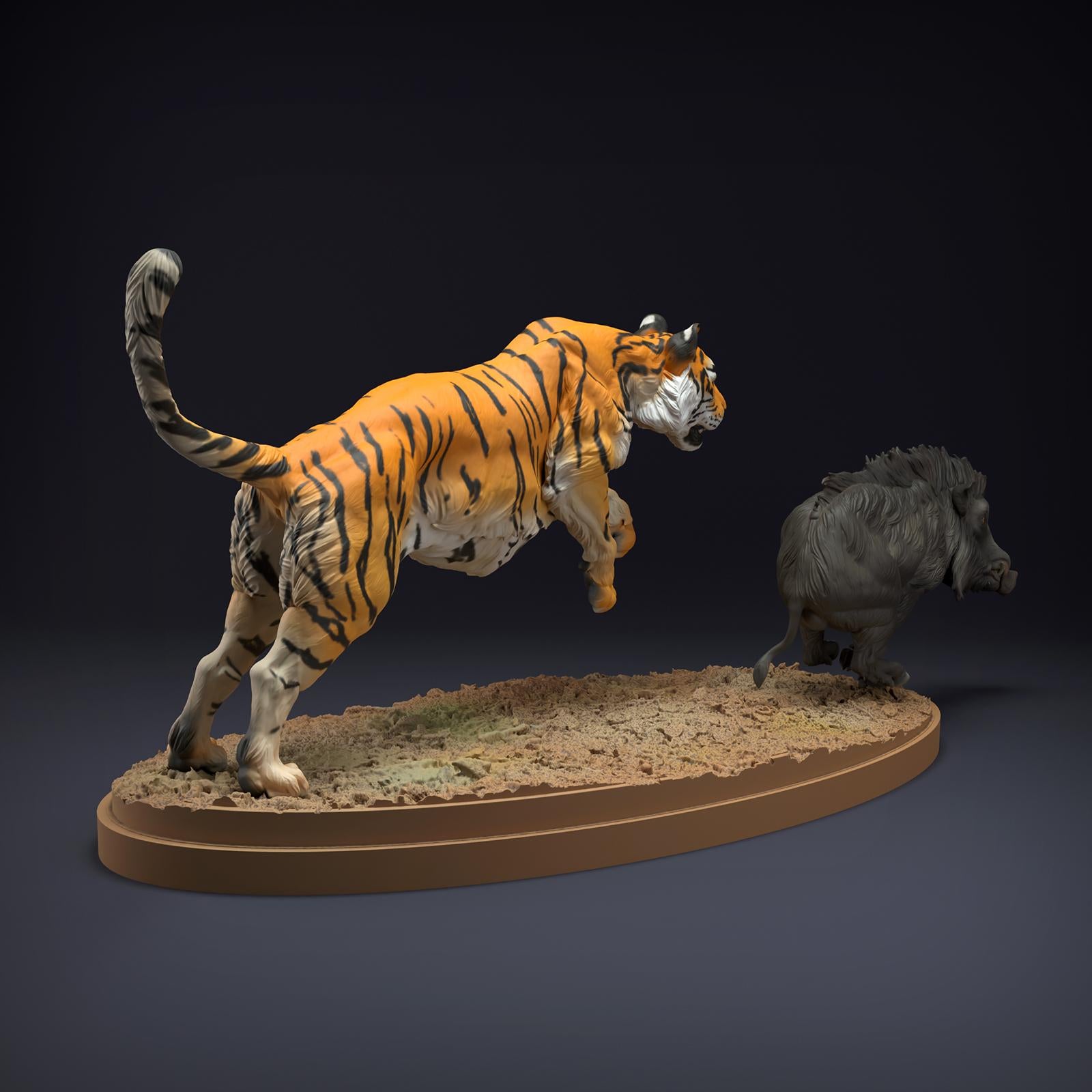 Product photo Animal Figure Diorama, Model Building: 0: Wildlife Figures: Bengal Tiger and Indian Wild Boar – Hunting Scene (Ref 01_01_81)