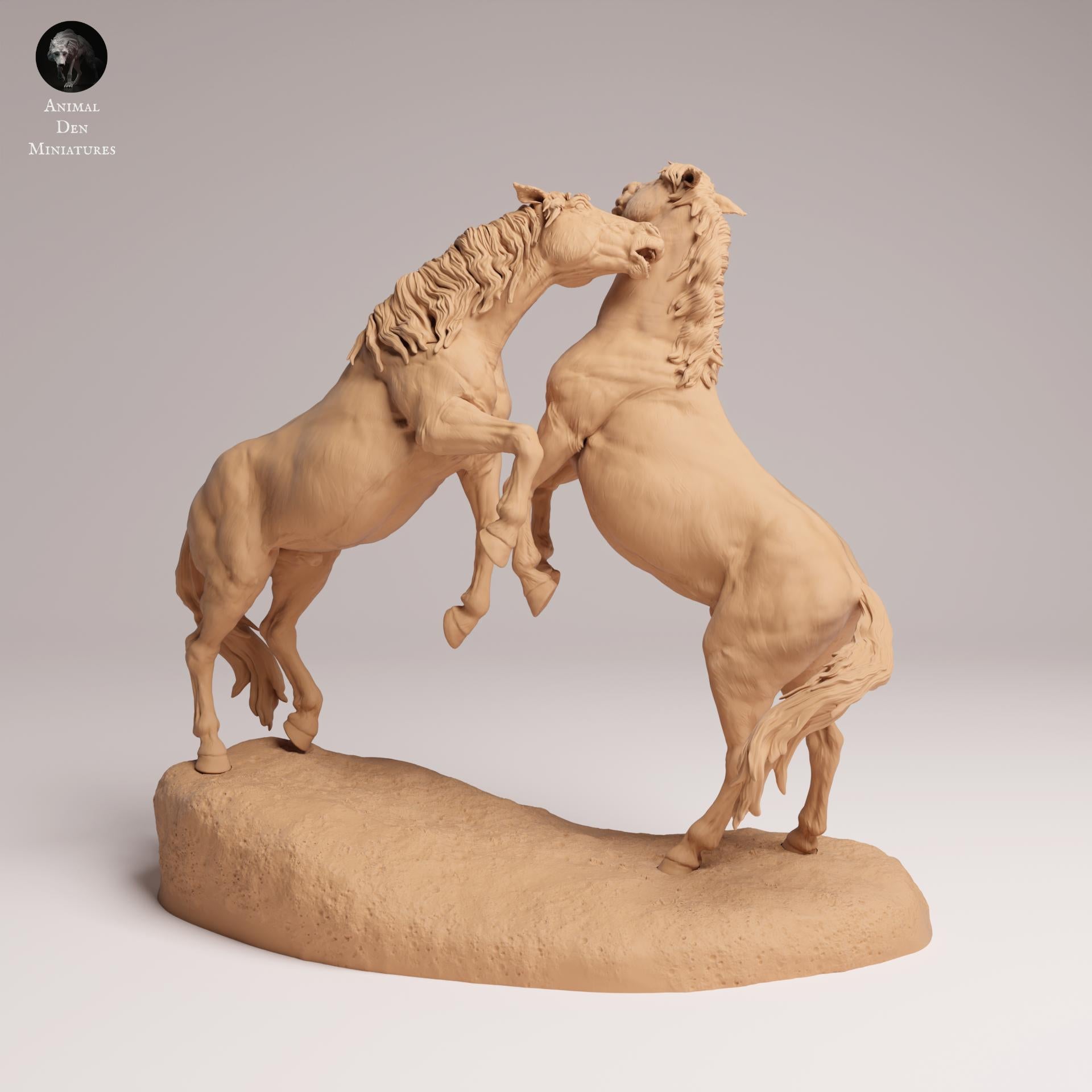 Product photo Animal Figure Diorama, Model Building: 0: Wild Animal Figures: Fighting Mustangs – Horses (Ref 25_09_03)