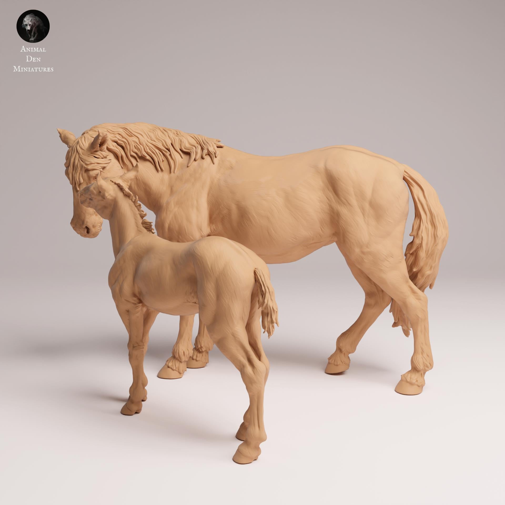 Product photo Animal Figure Diorama, Model Building: 0: Wild Animal Figures: Mustang Mare and Foal – Horses (Ref 25_09_04)