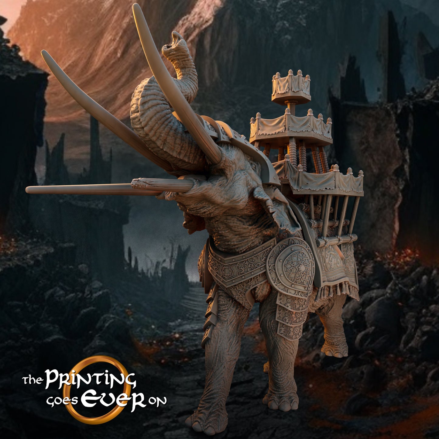 Product photo Tabletop 28mm The Printing Goes Ever On (TPGEO) 0: War Elephant B: Monstrous Creature with Howdah - Attacker of the White City