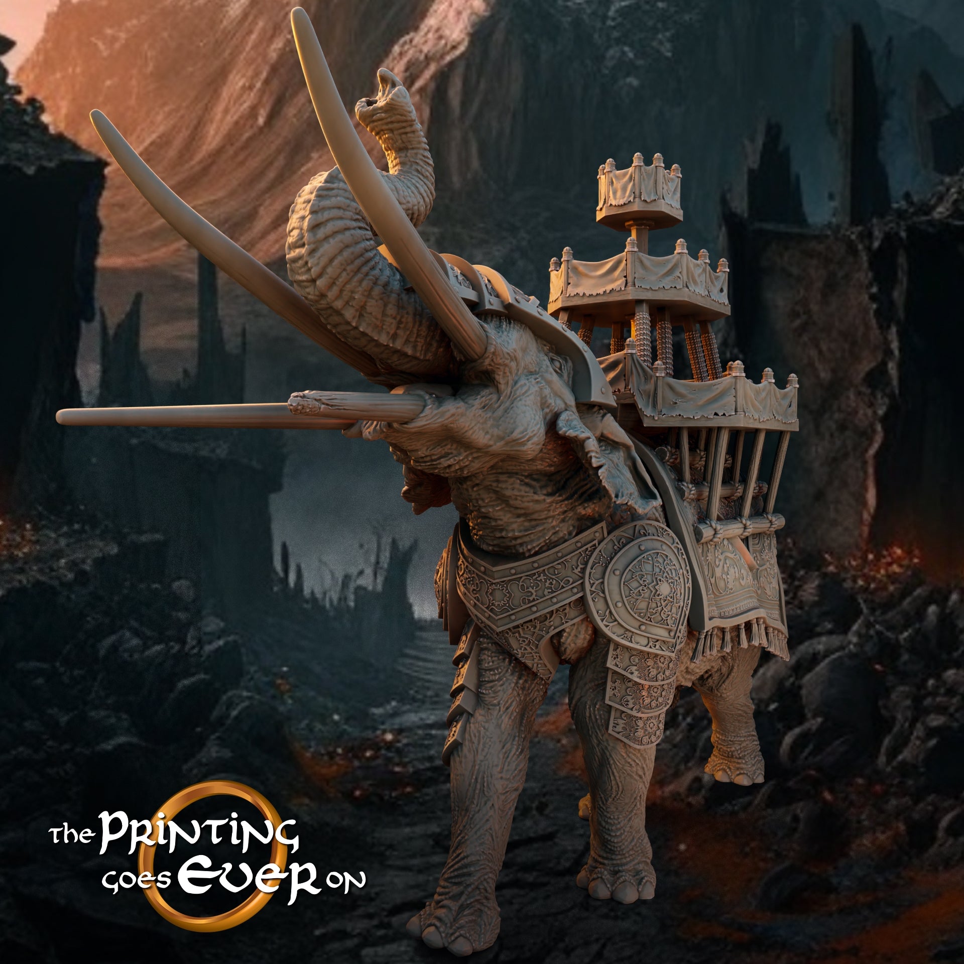Product photo Tabletop 28mm The Printing Goes Ever On (TPGEO) 0: War Elephant B: Monstrous Creature with Howdah - Attacker of the White City