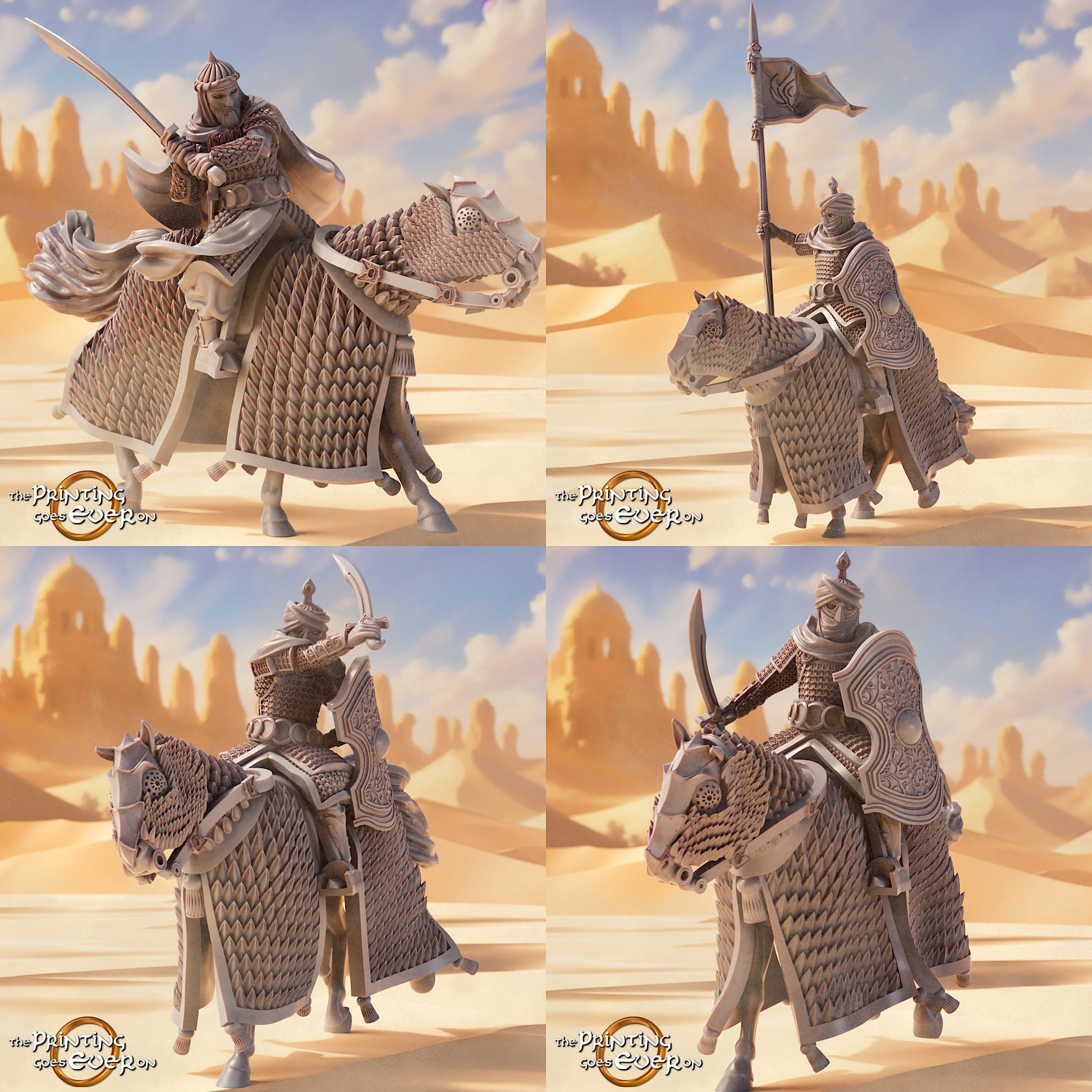 Product photo Tabletop 28mm The Printing Goes Ever On (TPGEO) 0: Riders of the East: Captain and Followers on Horses - Oriental Desert Nomads